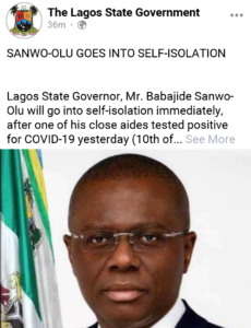 COVID-19: Lagos Gov, Sanwo-Olu, Others Go Into Self-Isolation