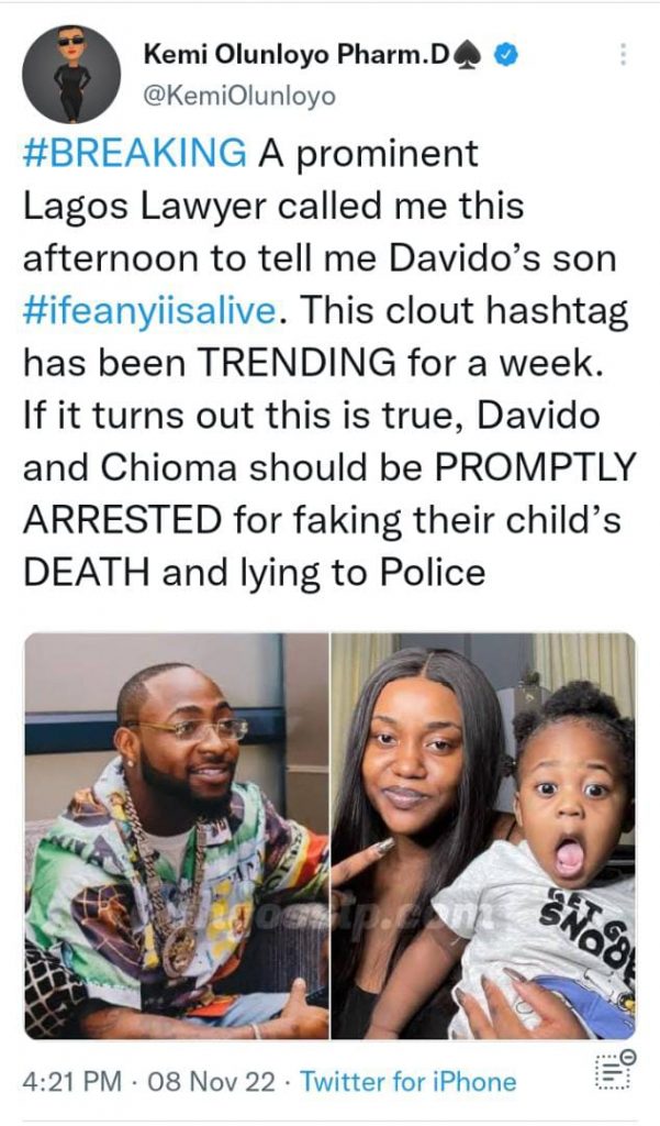 If It’s True That Ifeanyi Is Still Alive, Davido, Chioma should be ...